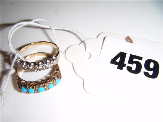 Seven stone diamond ring and turquoise rings (2)